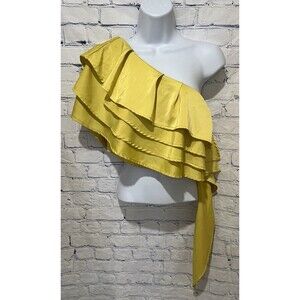 AEL Amy Enjoy Life One Shoulder Yellow Ruffle Rim Top Blouse Medium
